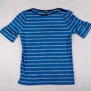 Lauren Ralph Lauren Short Sleeve Women's Size L Striped Blue Nautical Shirt